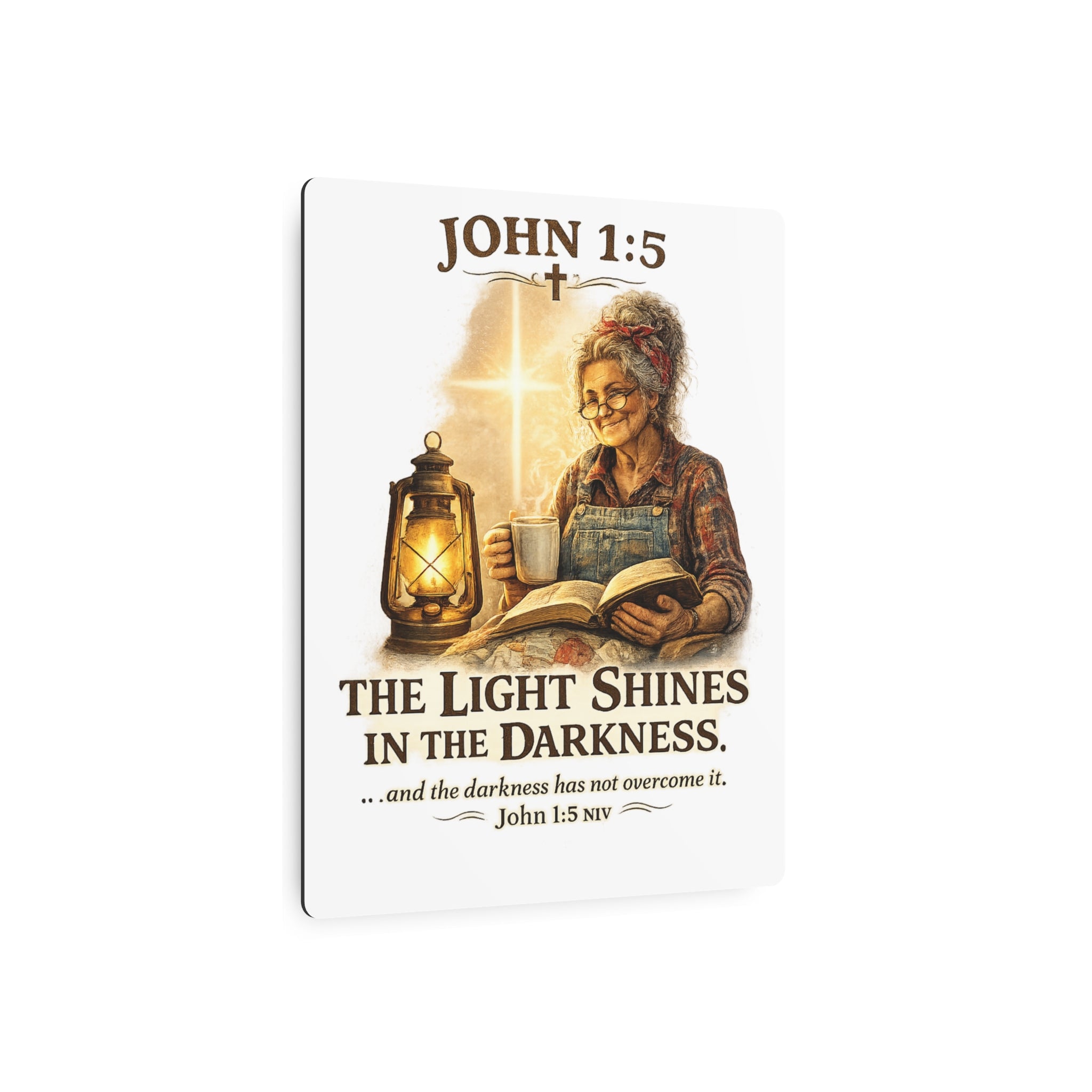 Metal Sign – John 1:5 "The Light Shines in the Darkness" Inspirational Christian Wall Art