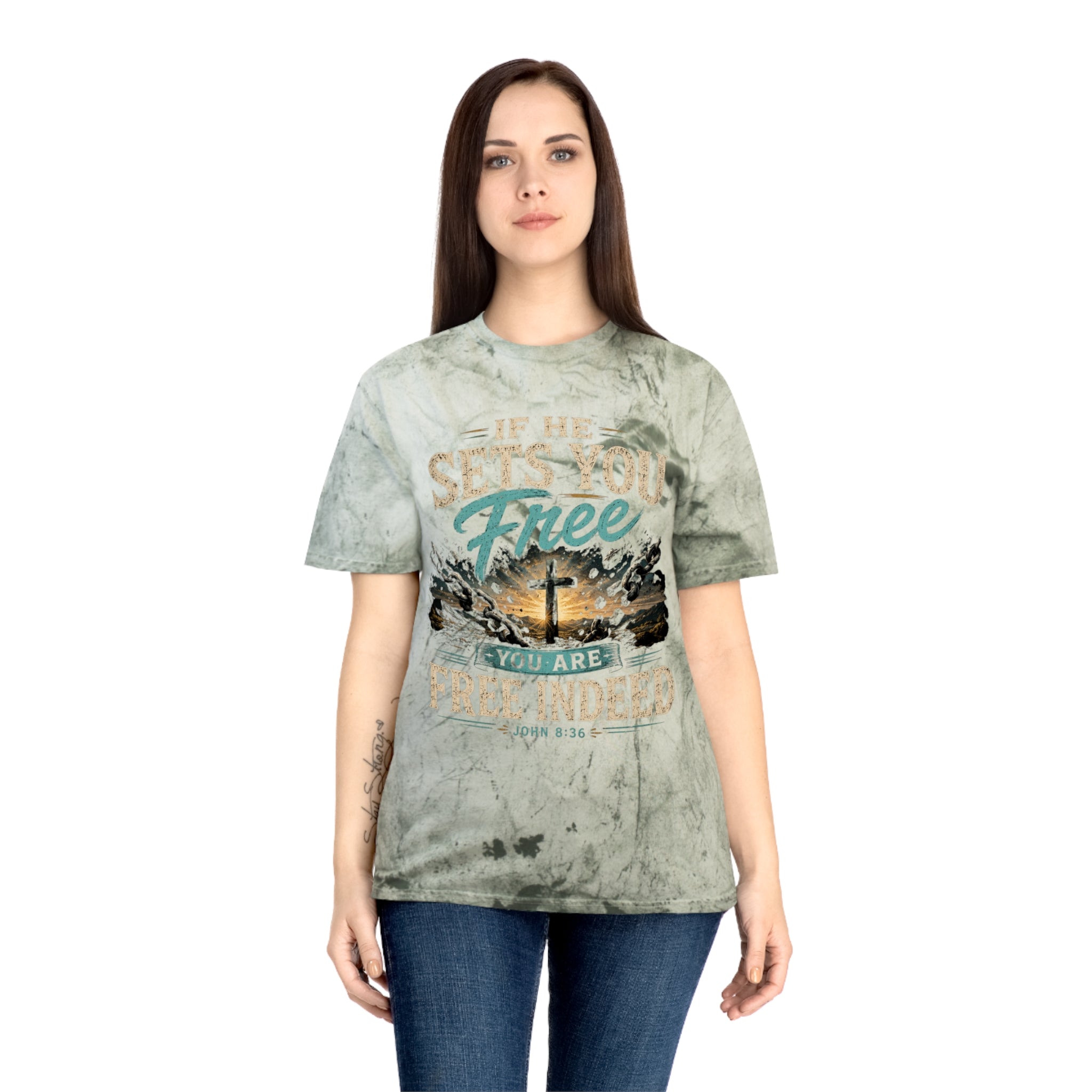 Christian Freedom Tee — "If He Sets You Free" Scripture T-Shirt