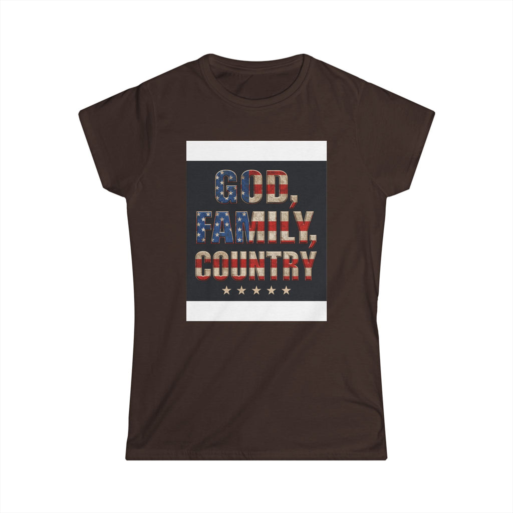 Women's Tee - "God. Family. Country." American Flag Patriotic Graphic