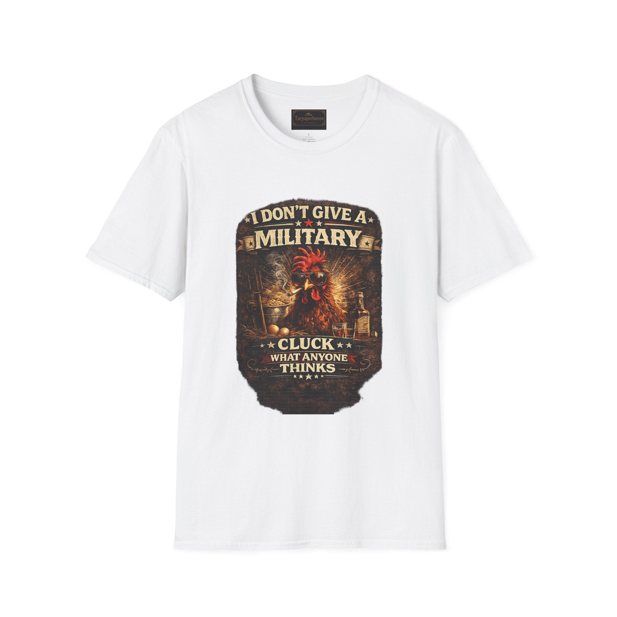 T‑Shirt — "I Don't Give A Military Cluck" Rooster Graphic Tee