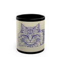 Vintage Pen-Sketch Cat Black Coffee Mug — 11oz & 15oz