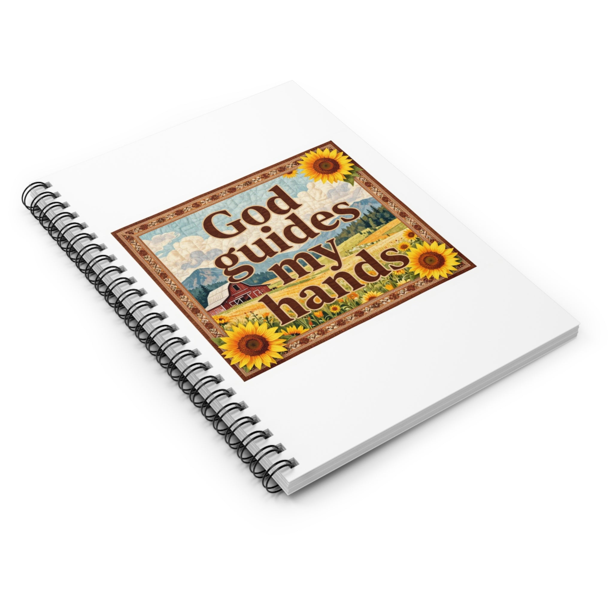 God Guides My Hands Spiral Notebook — Inspirational Christian Journal with Sunflower Farm Design