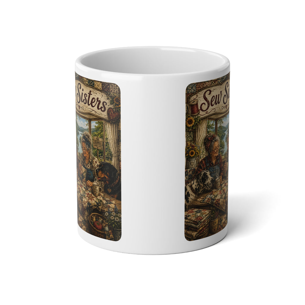 20oz Jumbo Mug — "Sew & Sisters" Vintage Quilting Tea Coffee Mug for Crafters