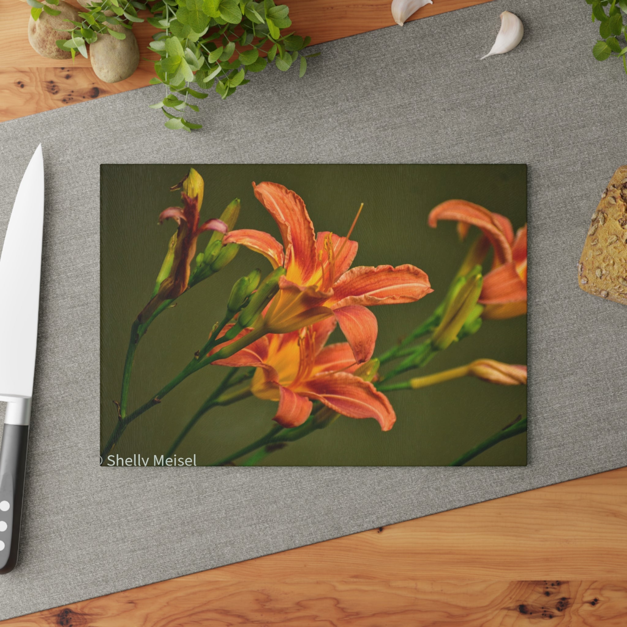 Orange Daylilies Floral Kitchen Cutting Board