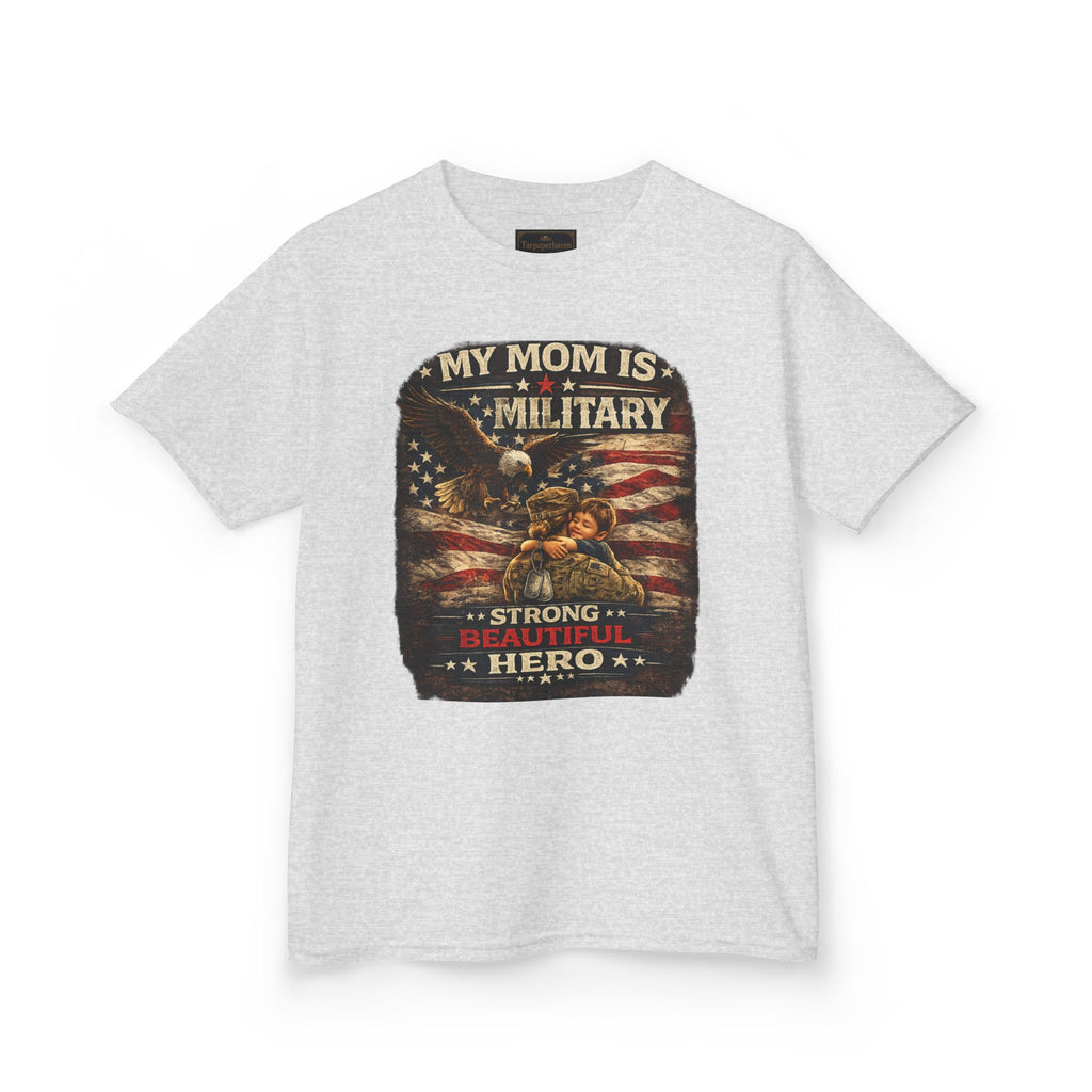 Kids Tee — "My Mom Is Military" Patriotic American Flag Shirt