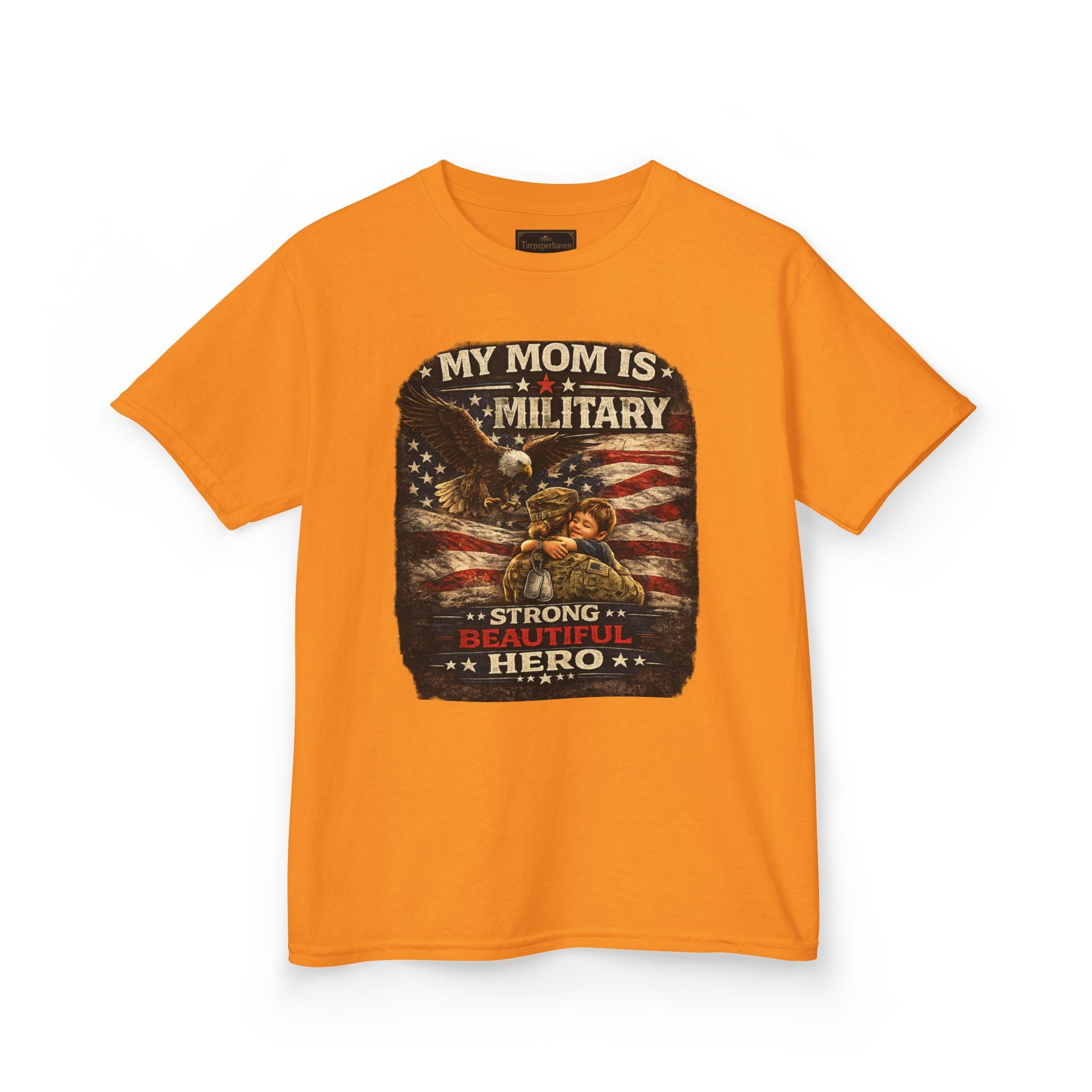 Kids Tee — "My Mom Is Military" Patriotic American Flag Shirt