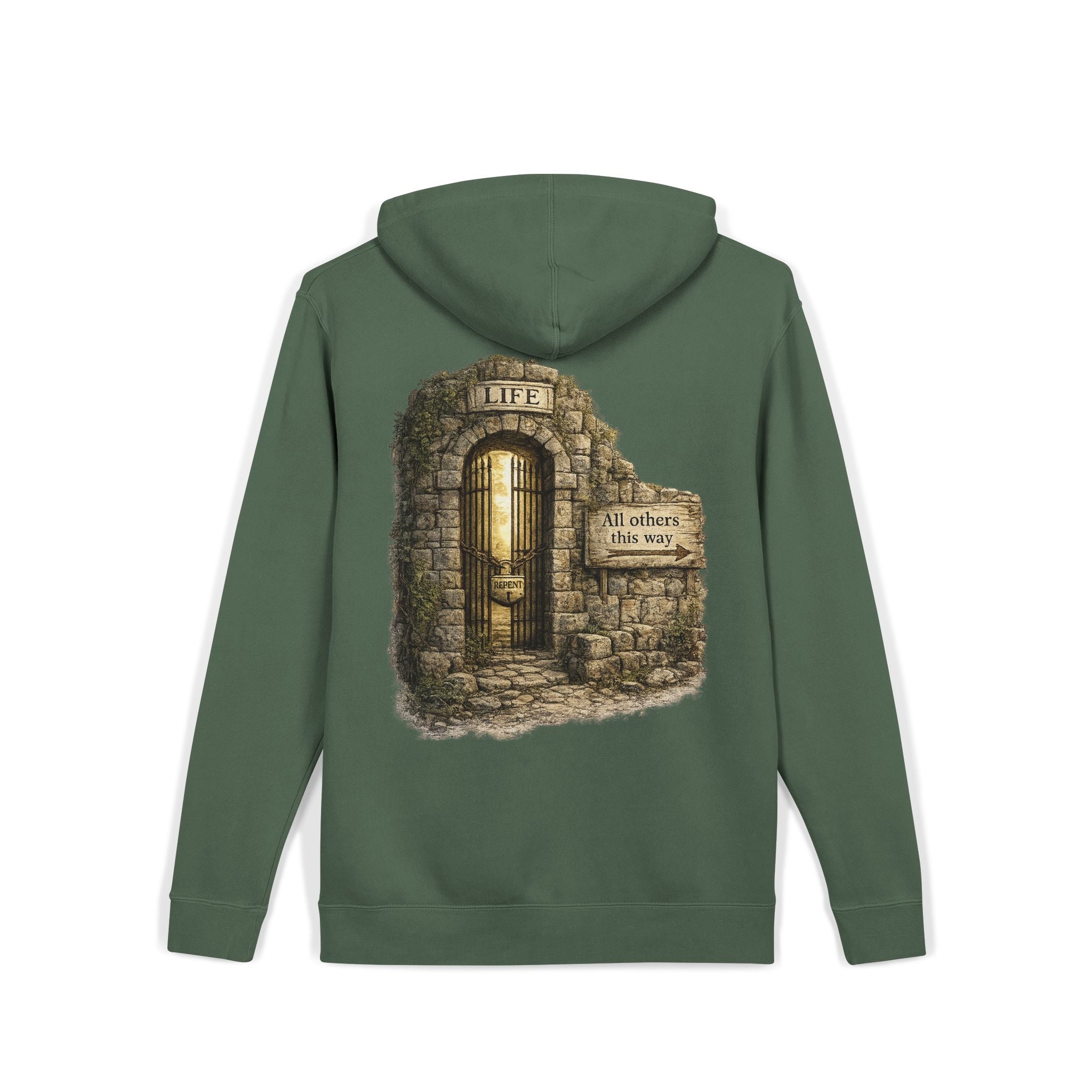 Faith Over Fear Hoodie — 'The Narrow Path Vintage Graphic Pigment-Dyed Hoodie