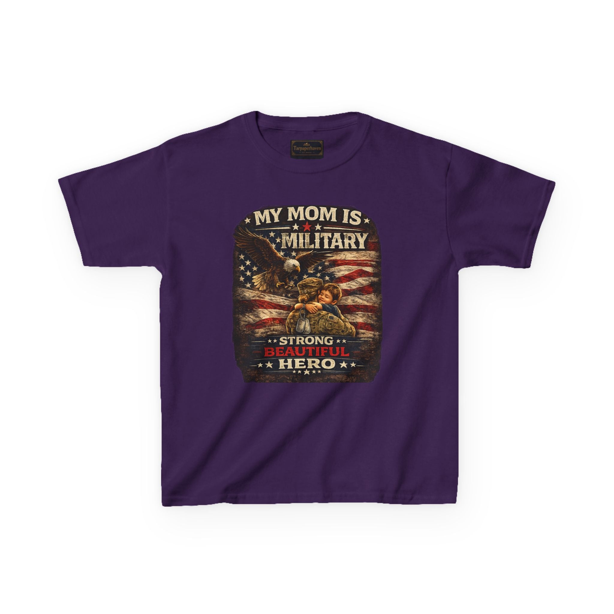 Kids Tee — "My Mom Is Military" Patriotic American Flag Shirt