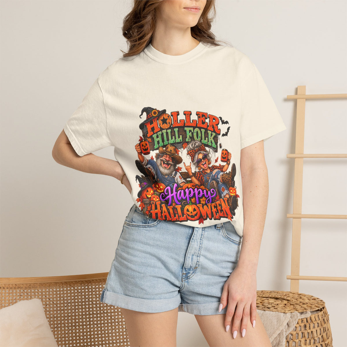 Halloween Holler Hill Folk T-Shirt — "Happy Halloween" Vintage Horror Design
