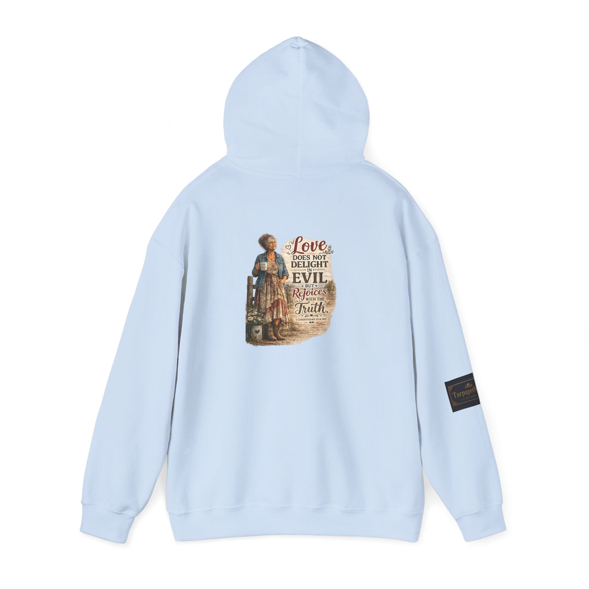 Christian Faith Hoodie - "Love Does Not Delight in Evil" Scripture Sweatshirt