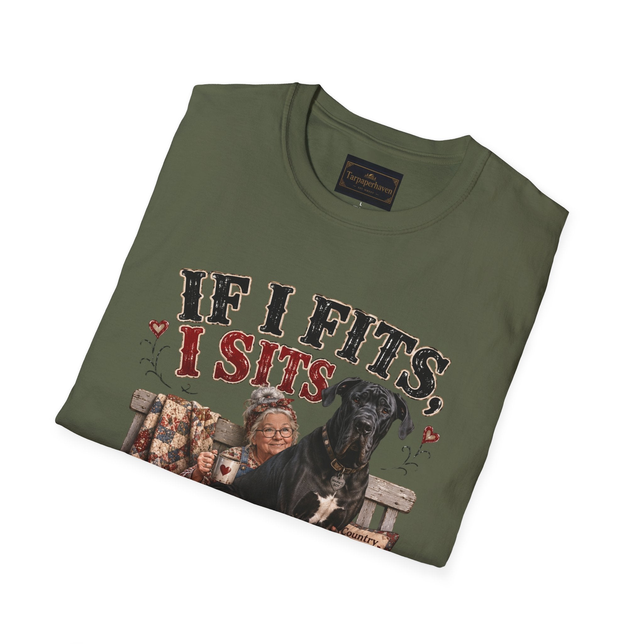 If I Fits, I Sits T-Shirt — Funny Great Dane Lover Graphic Tee