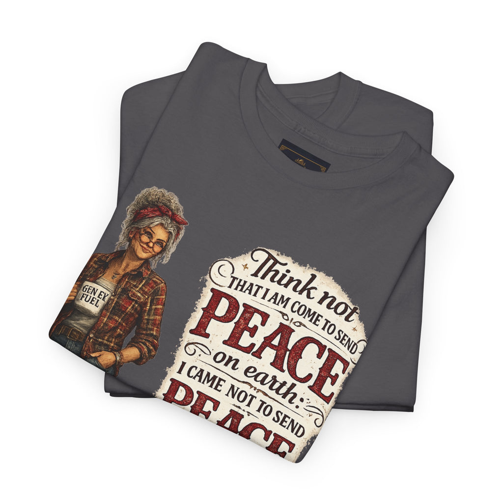 Christian Faith Tee — "I Come Not to Send Peace but a Sword" Matthew 10:34 Graphic Shirt