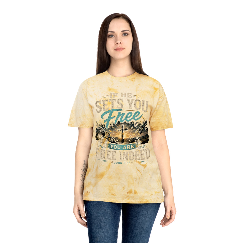 Christian Freedom Tee — "If He Sets You Free" Scripture T-Shirt