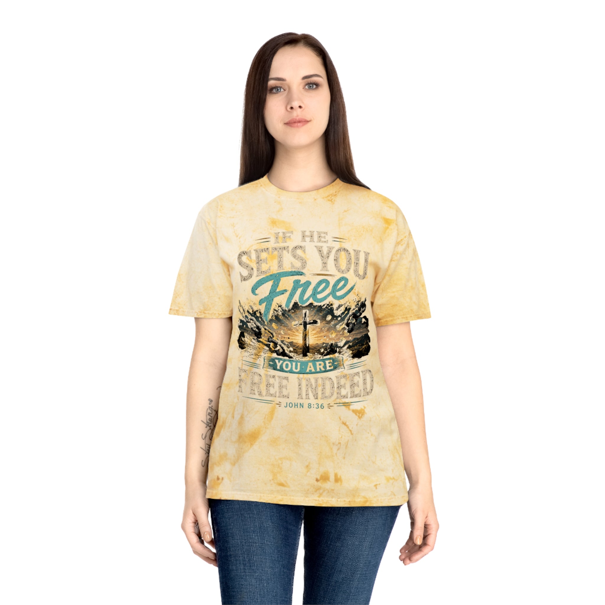 Christian Freedom Tee — "If He Sets You Free" Scripture T-Shirt
