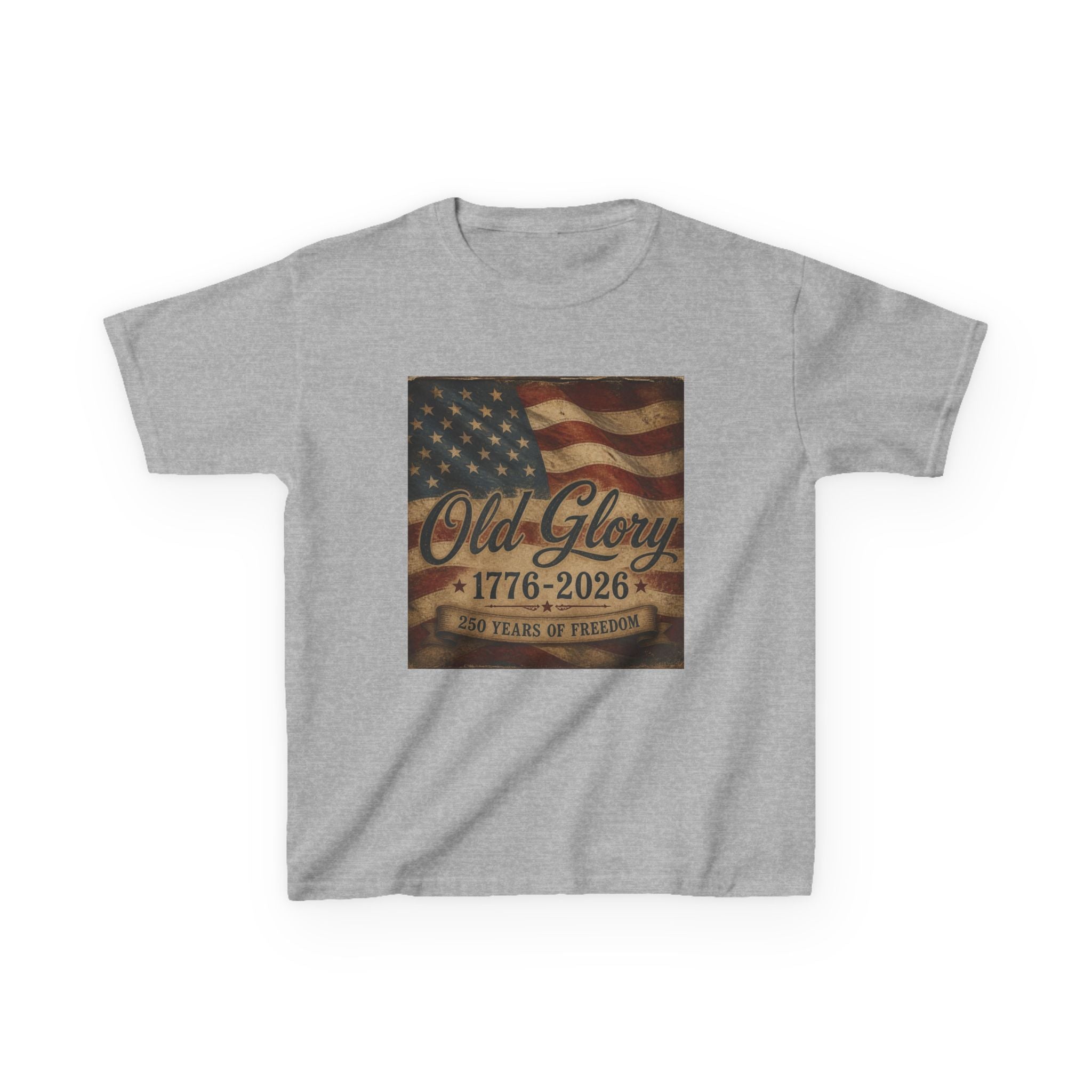 Kids T‑Shirt — "Old Glory 1776–2026" Vintage American Flag Patriotic Tee