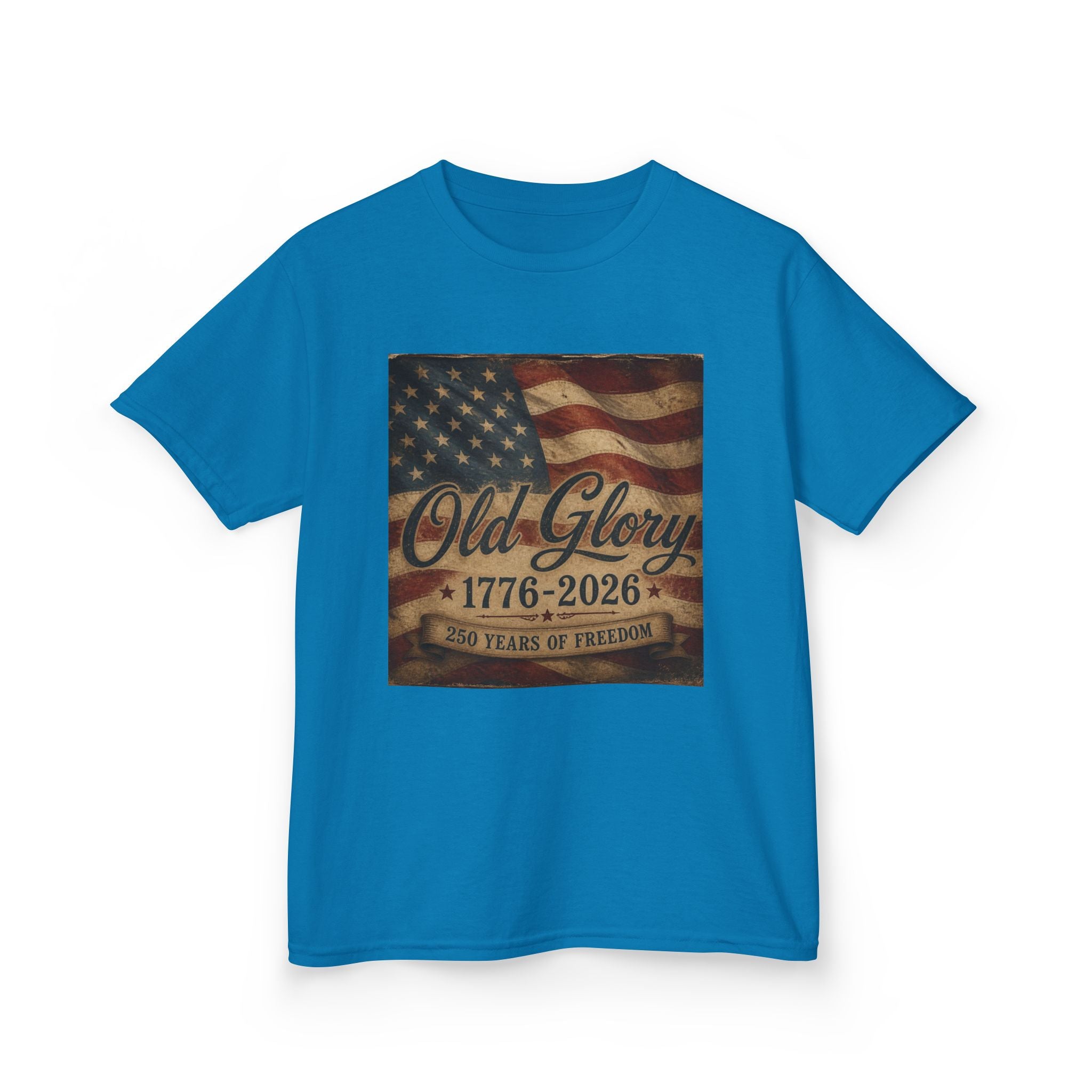 Kids T‑Shirt — "Old Glory 1776–2026" Vintage American Flag Patriotic Tee