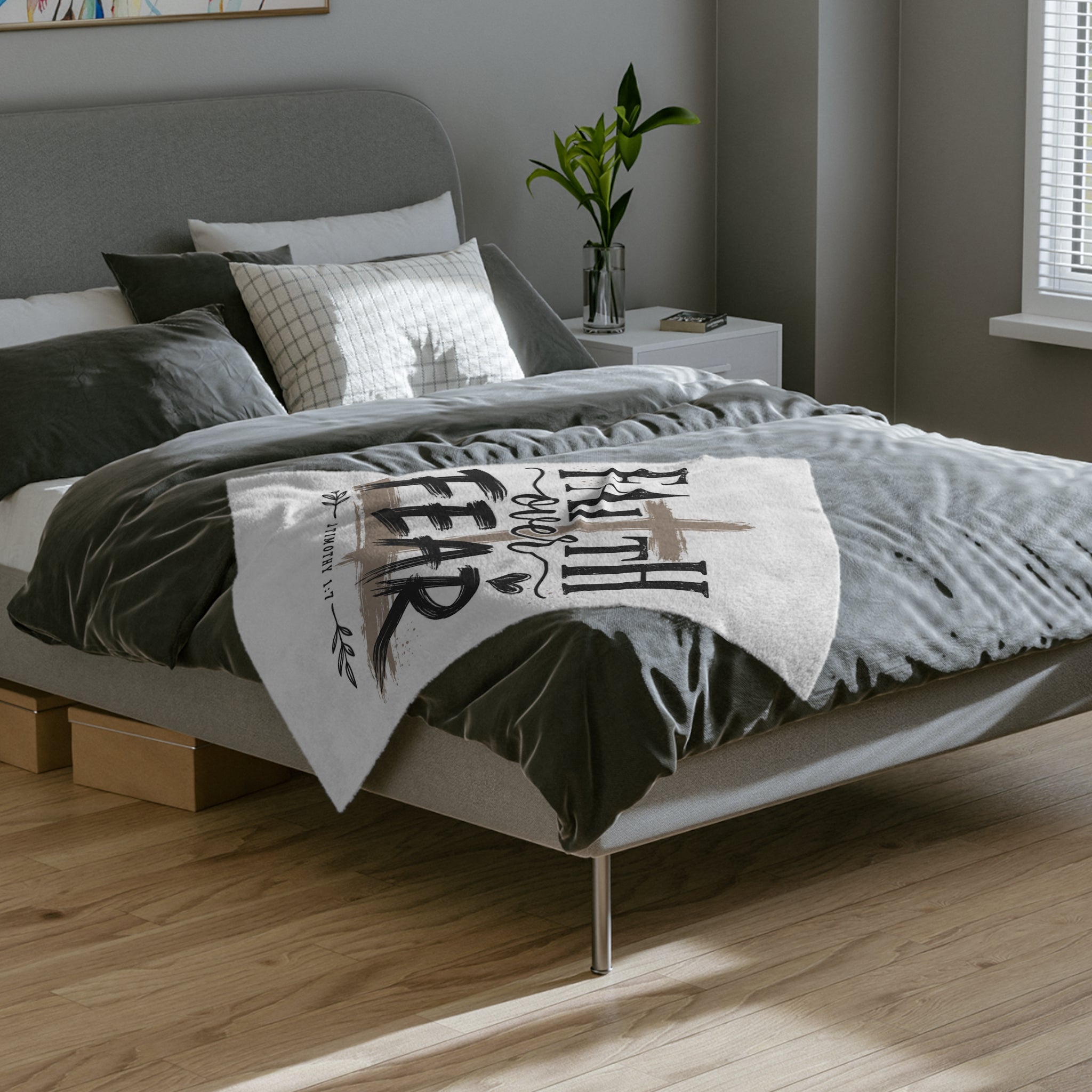 Faith Over Fear Velveteen Blanket — Christian Inspirational Throw (2 Timothy 1:7)