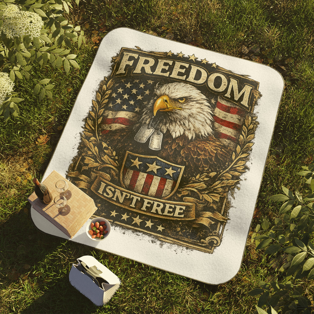 Freedom Isn't Free Picnic Blanket — Patriotic Eagle American Flag Outdoor Blanket