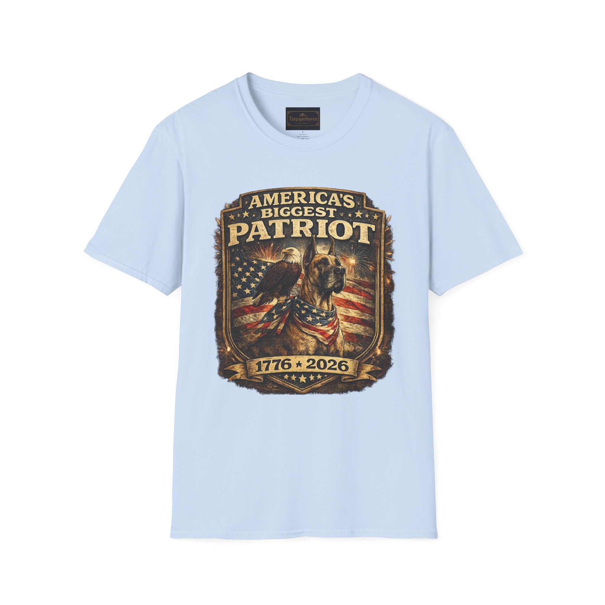 Patriot T-Shirt — Great Dane 1776–2026 Vintage Eagle Flag Tee