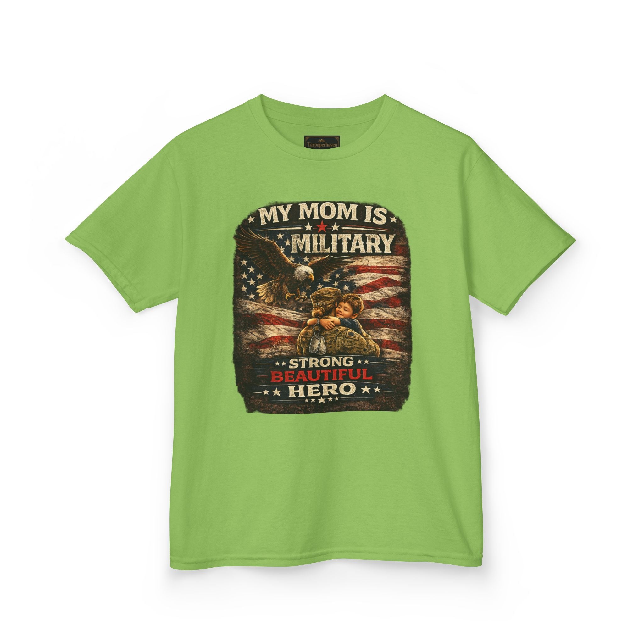 Kids Tee — "My Mom Is Military" Patriotic American Flag Shirt