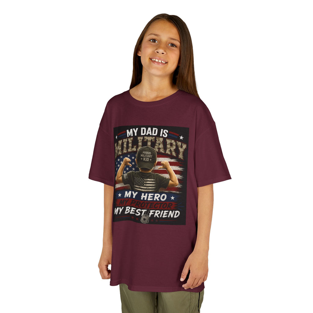 Kids Tee — "My Dad Is Military" Patriotic Hero Shirt