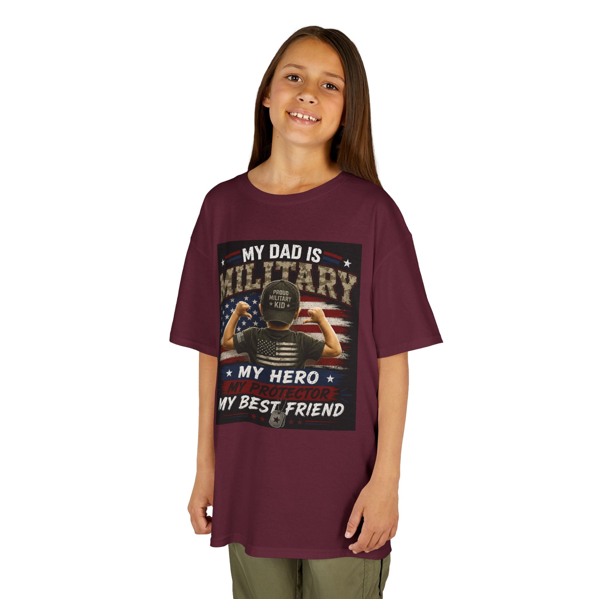 Kids Tee — "My Dad Is Military" Patriotic Hero Shirt