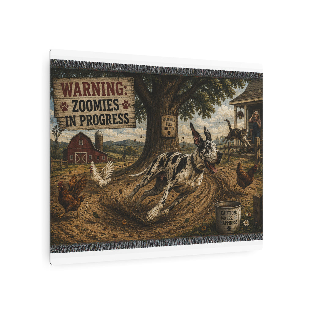 Metal Art Sign - "Warning: Zoomies in Progress" Farm Great Dane  Metal Wall Art