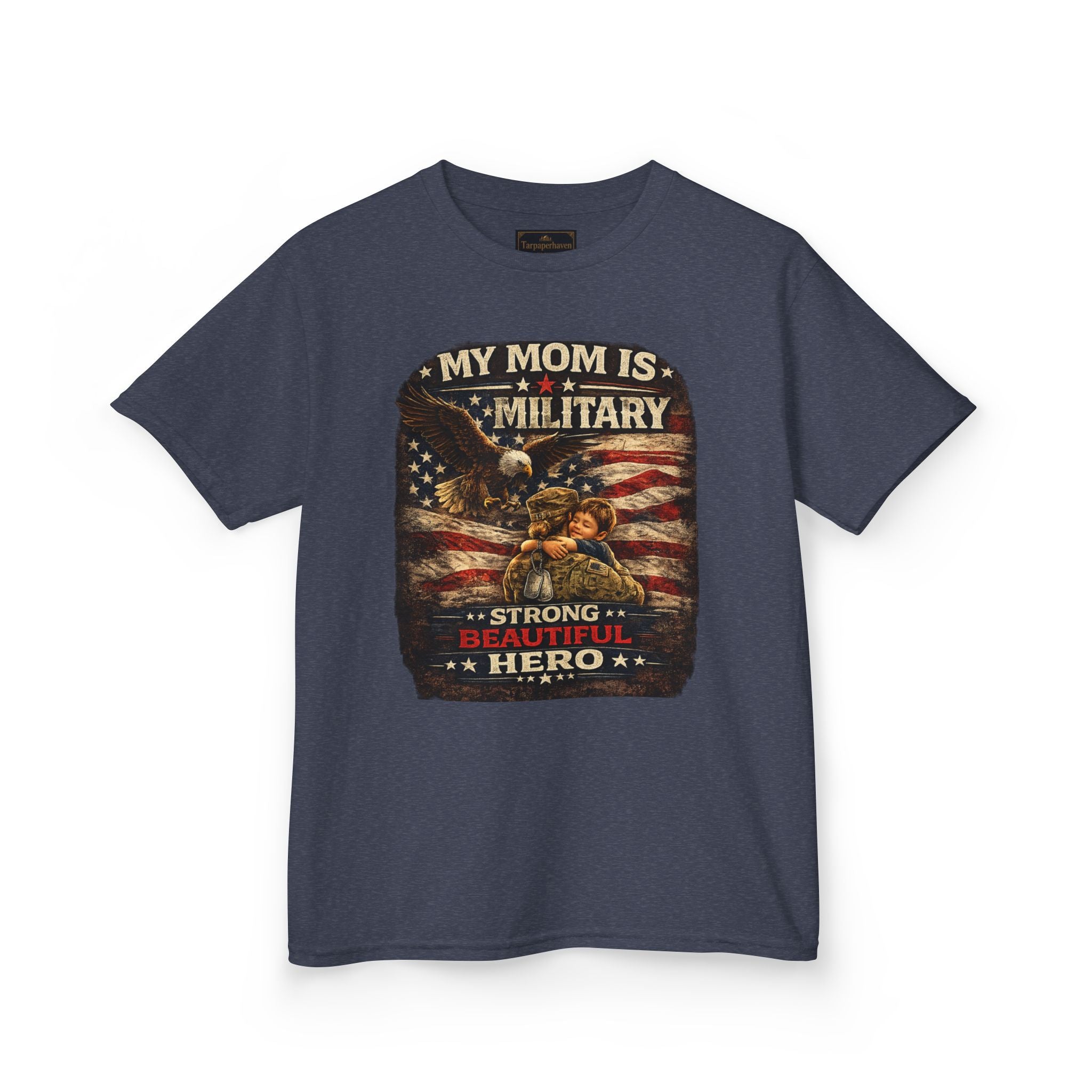 Kids Tee — "My Mom Is Military" Patriotic American Flag Shirt