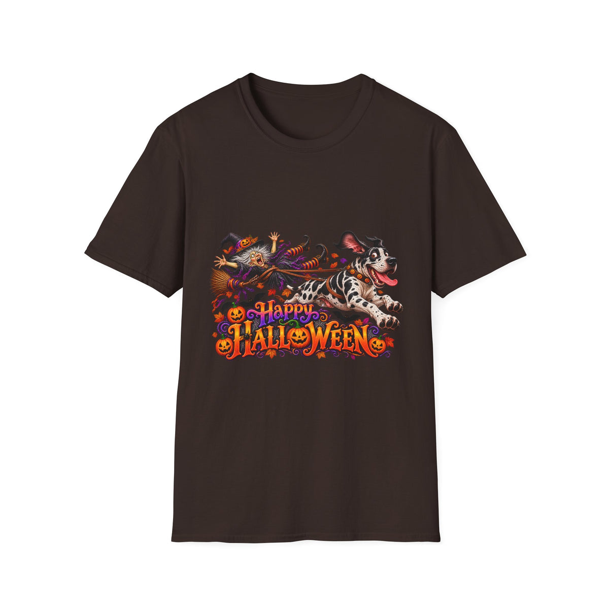 Halloween Dog T-Shirt — Great Dane with Pumpkin Candy Pail