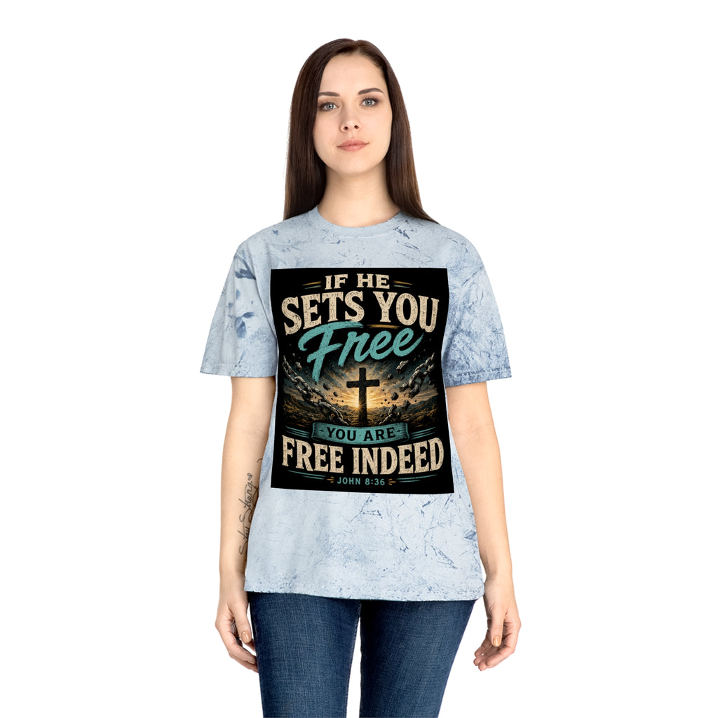 Christian Freedom Tee — "If He Sets You Free" Scripture T-Shirt