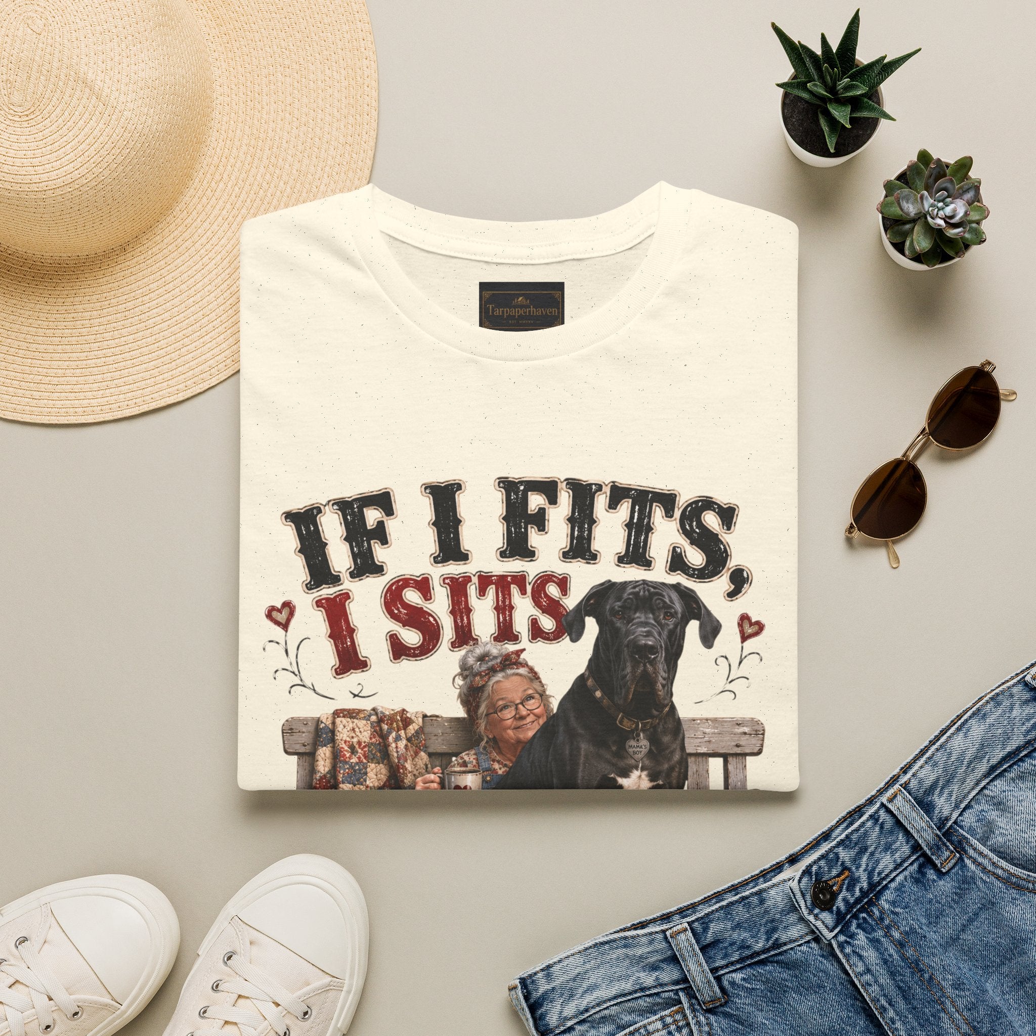 If I Fits, I Sits T-Shirt — Funny Great Dane Lover Graphic Tee