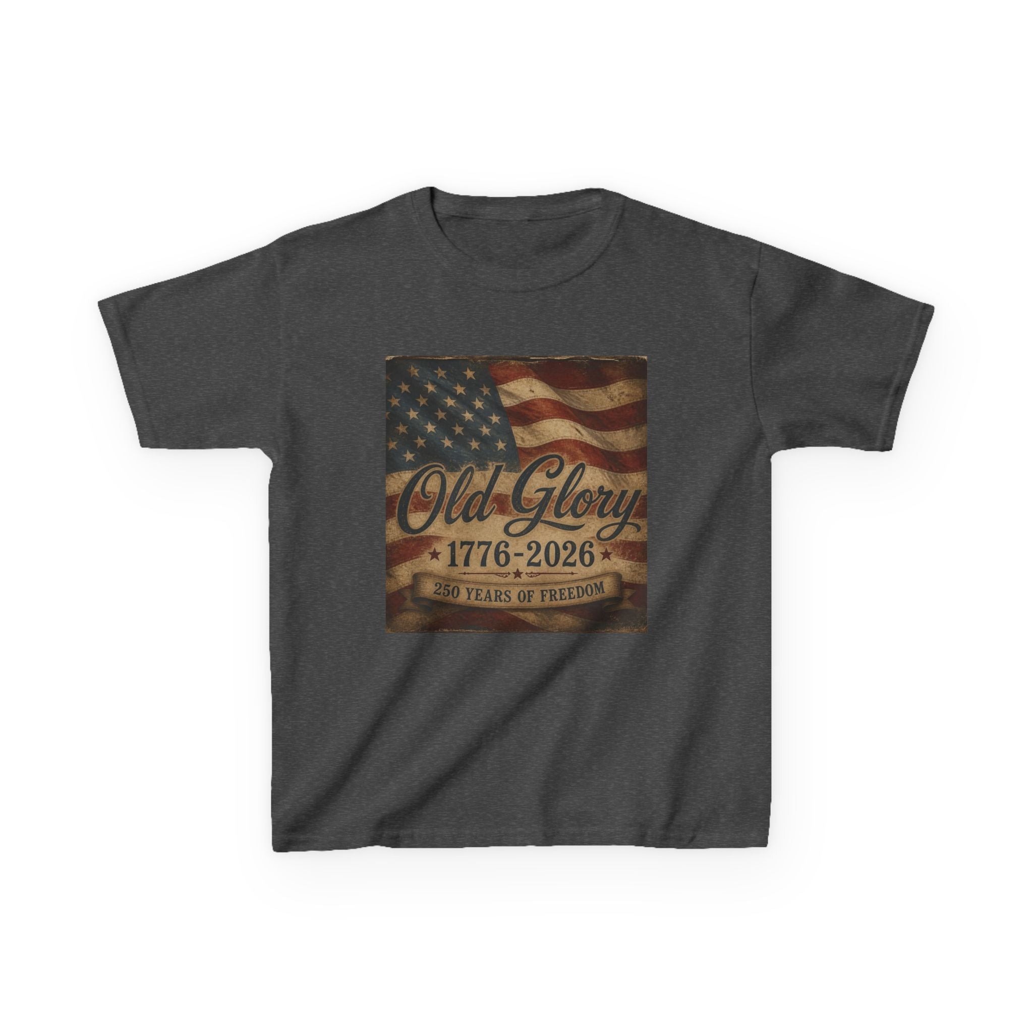 Kids T‑Shirt — "Old Glory 1776–2026" Vintage American Flag Patriotic Tee
