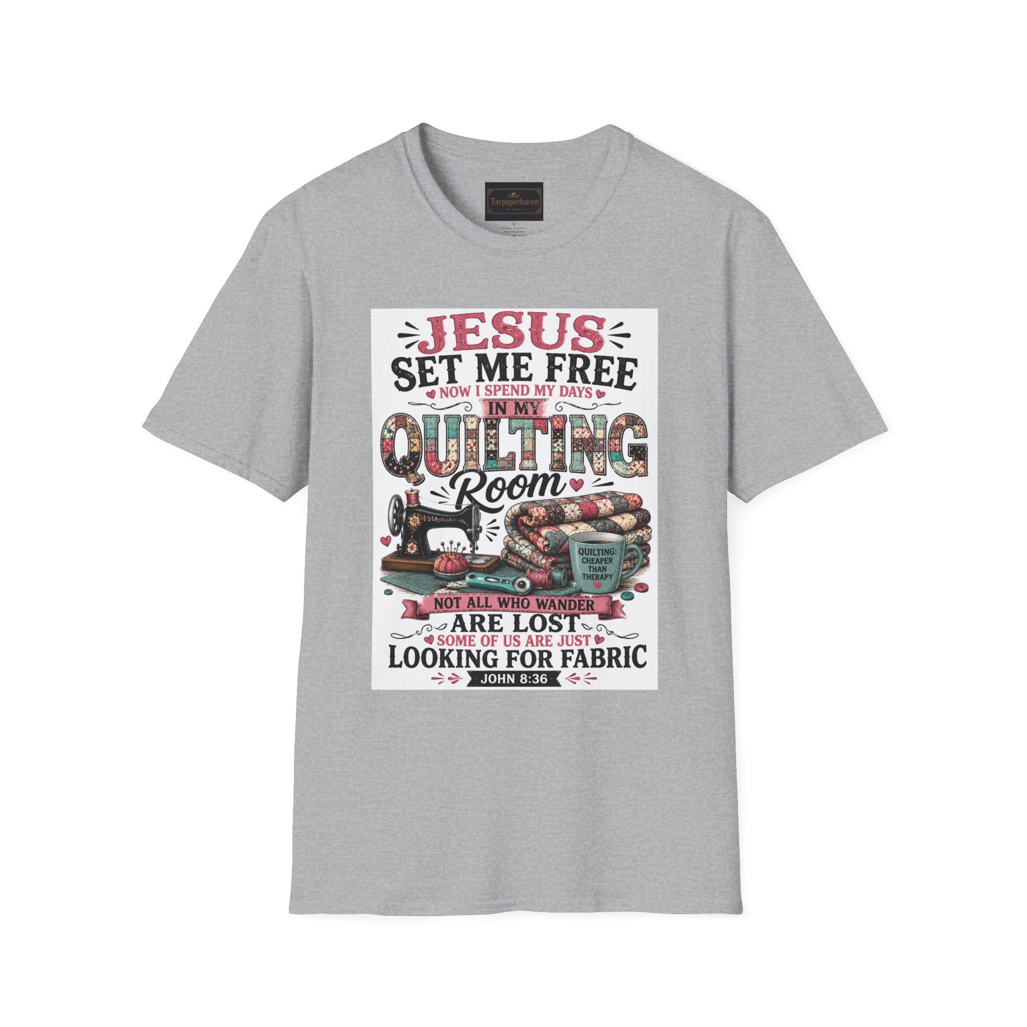 Quilting T-Shirt — "Jesus Set Me Free" Faithful Quilter Tee
