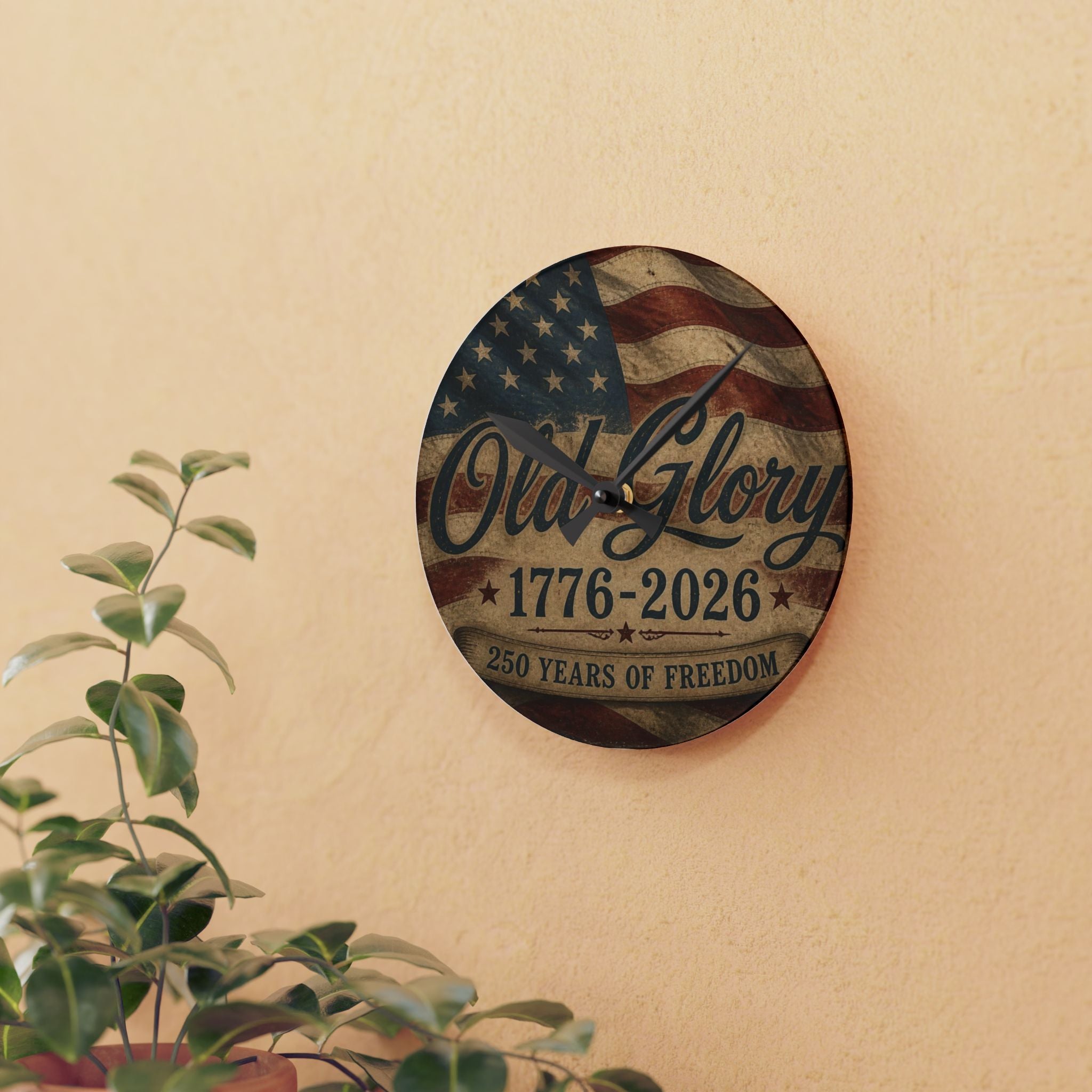 Acrylic Wall Clock - 'Old Glory 1776-2026' Patriotic American Flag 250
