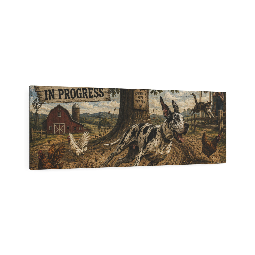 Metal Art Sign - "Warning: Zoomies in Progress" Farm Great Dane  Metal Wall Art
