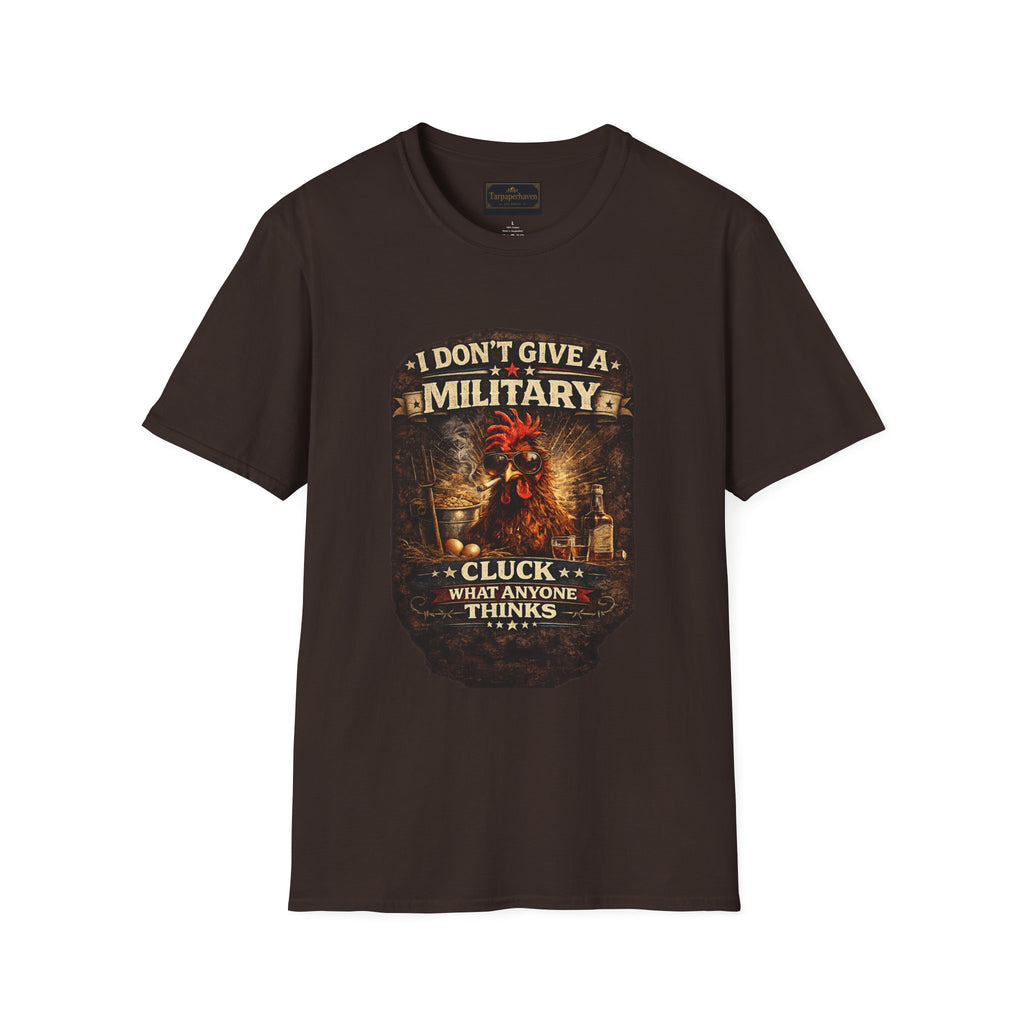 T‑Shirt — "I Don't Give A Military Cluck" Rooster Graphic Tee