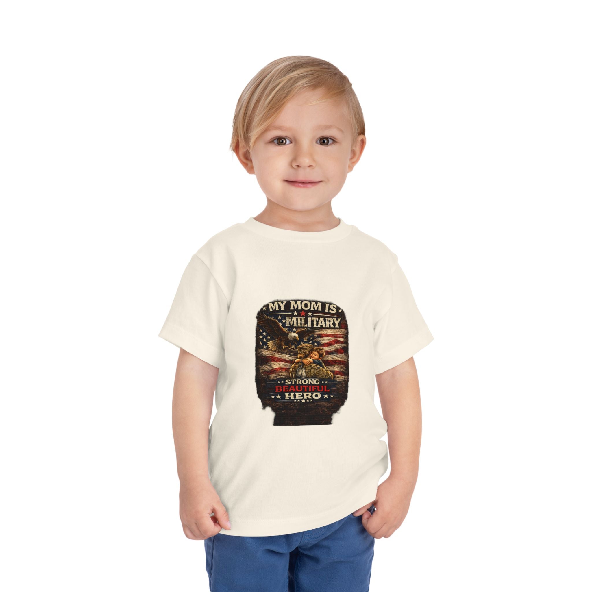 Toddler Tee "My Mom is Military - Strong Beautiful Hero" | Patriotic Kids Shirt