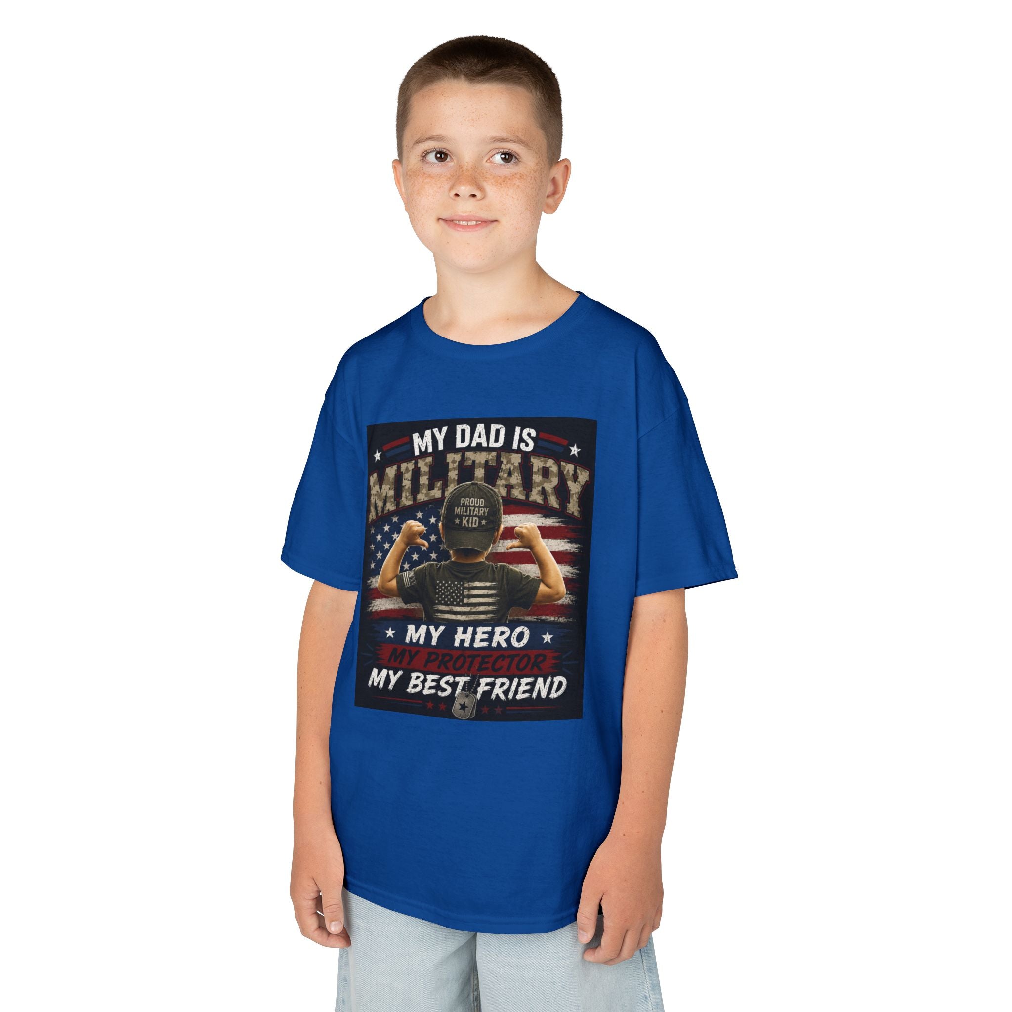 Kids Tee — "My Dad Is Military" Patriotic Hero Shirt