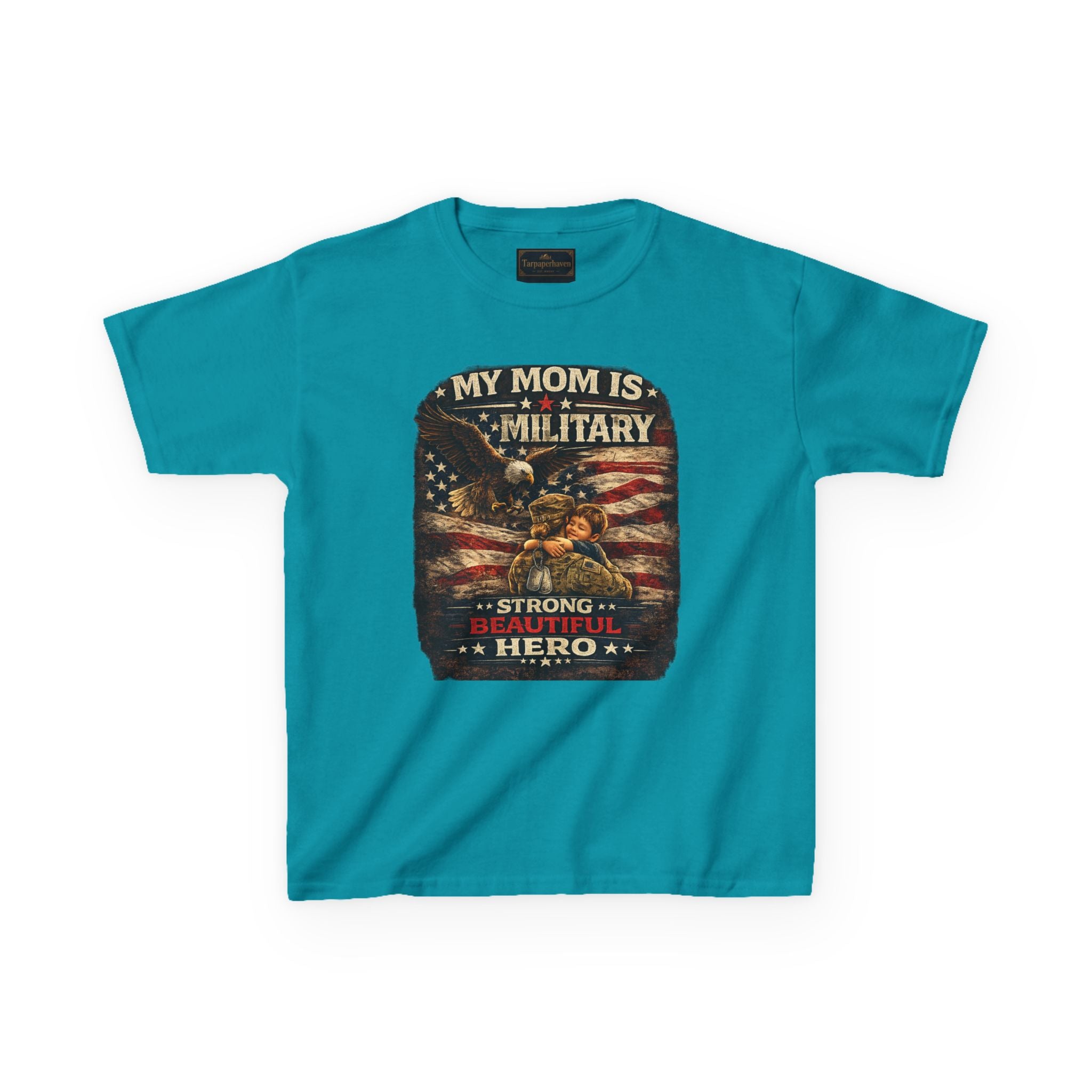 Kids Tee — "My Mom Is Military" Patriotic American Flag Shirt