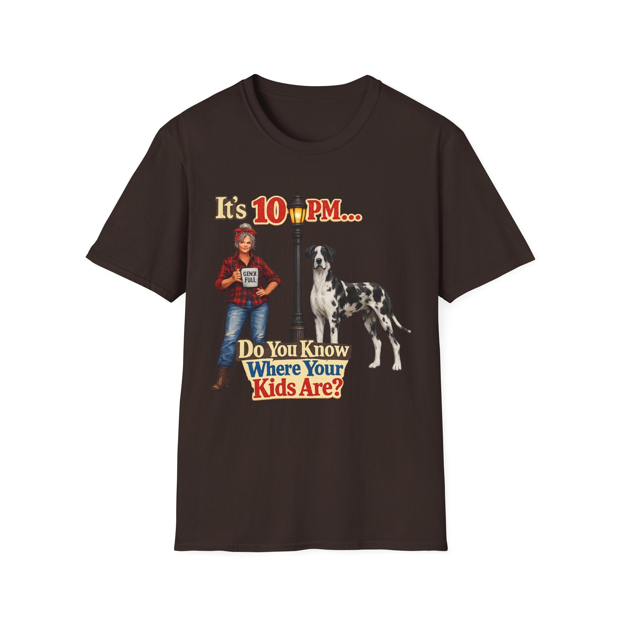 T‑Shirt — "It's 10 PM... Do You Know Where Your Kids Are?" Vintage Lamp & Dog Graphic