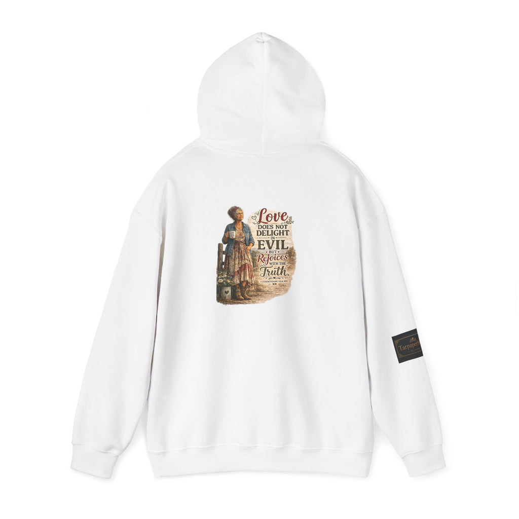 Christian Faith Hoodie - "Love Does Not Delight in Evil" Scripture Sweatshirt