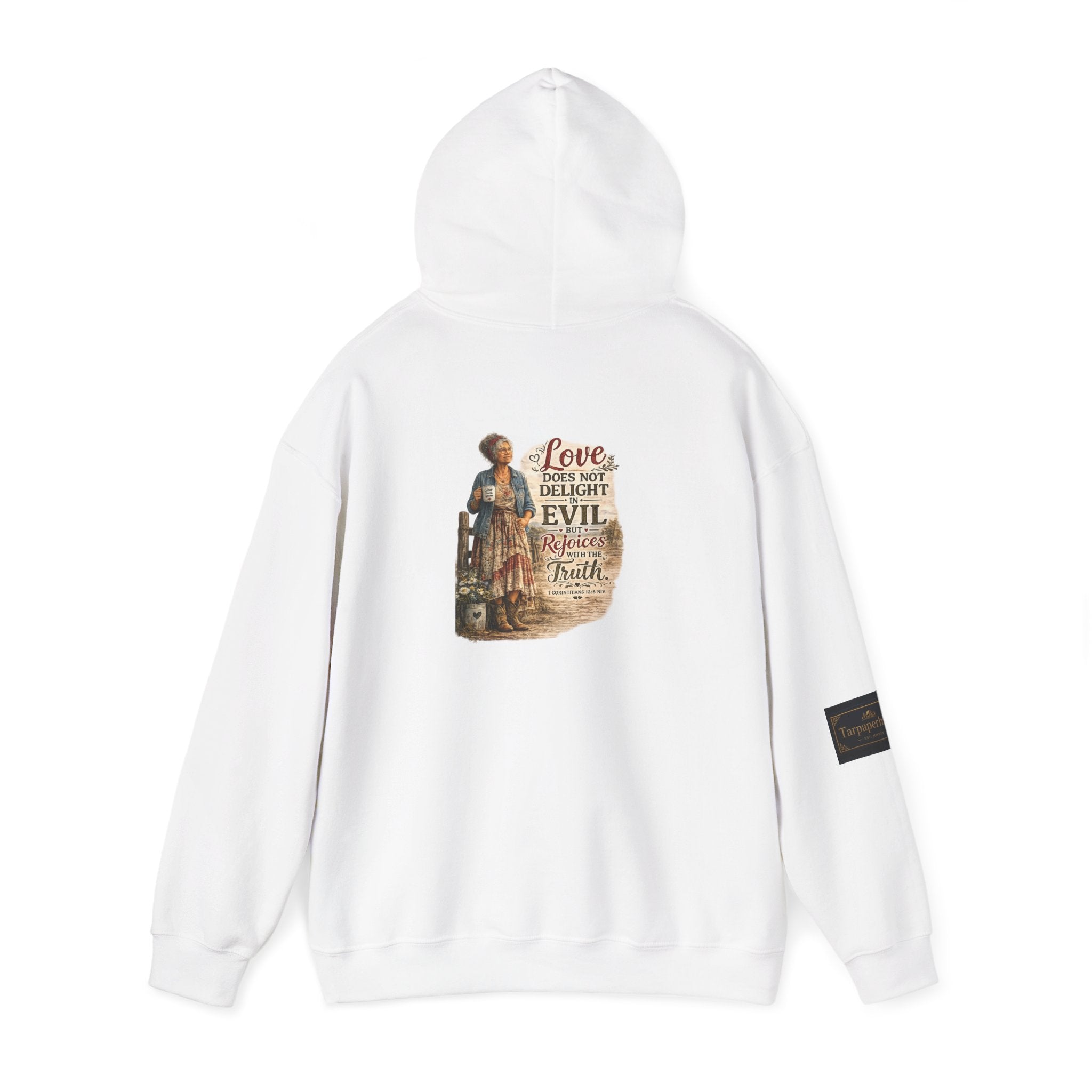 Christian Faith Hoodie - "Love Does Not Delight in Evil" Scripture Sweatshirt