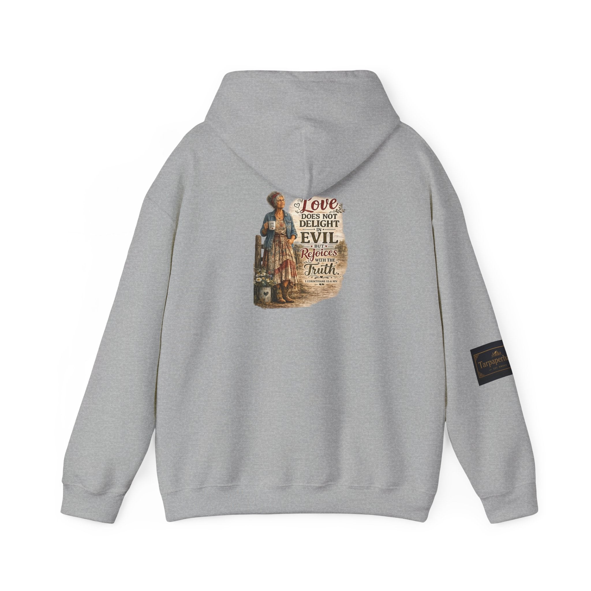 Christian Faith Hoodie - "Love Does Not Delight in Evil" Scripture Sweatshirt