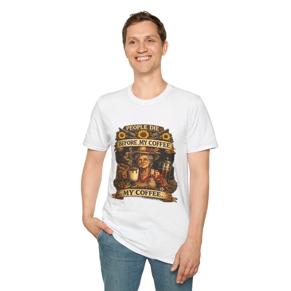 "People Die Before My Coffee" Vintage Coffee Granny Humor T-Shirt