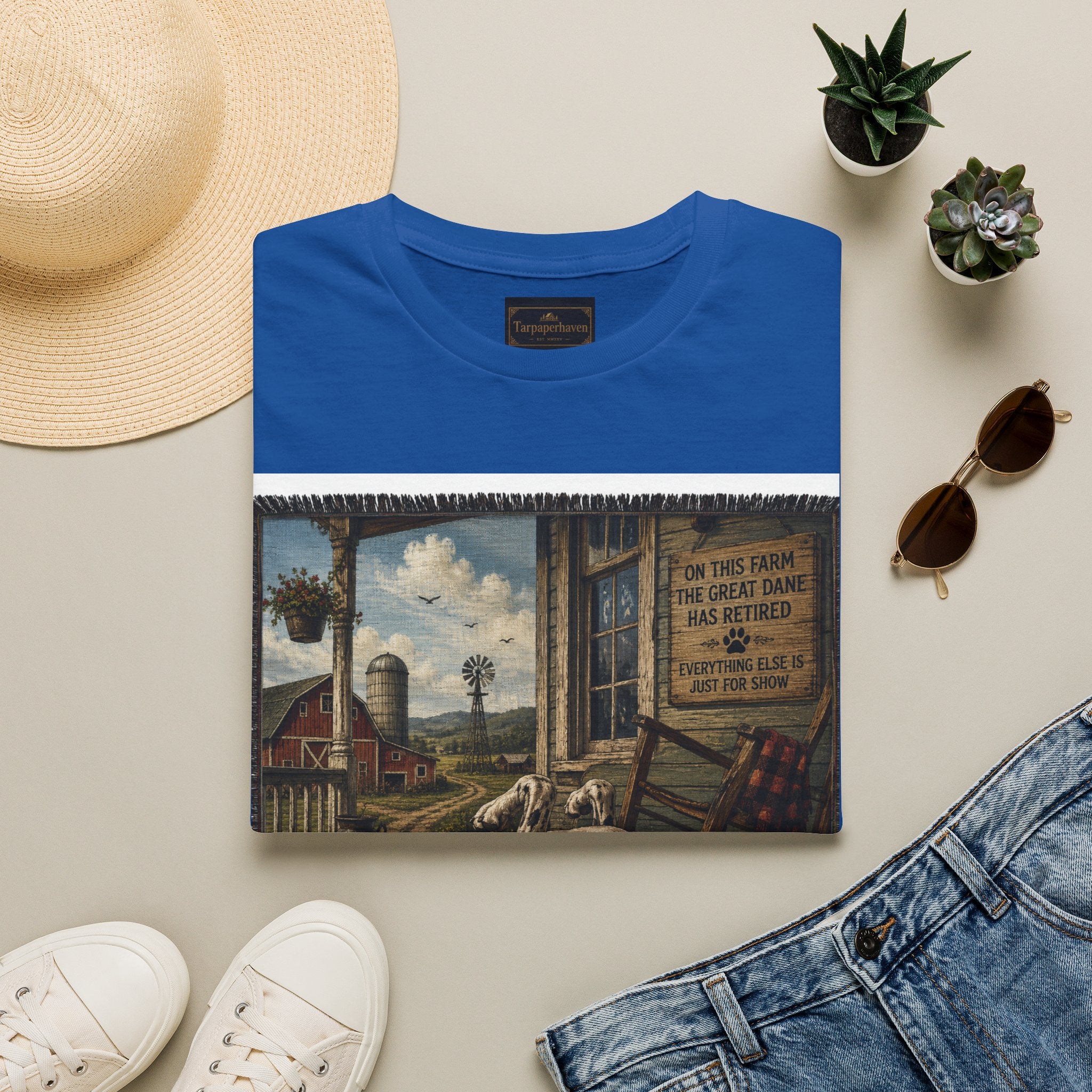 Great Dane Sleeping   Farmhouse Art T‑Shirt