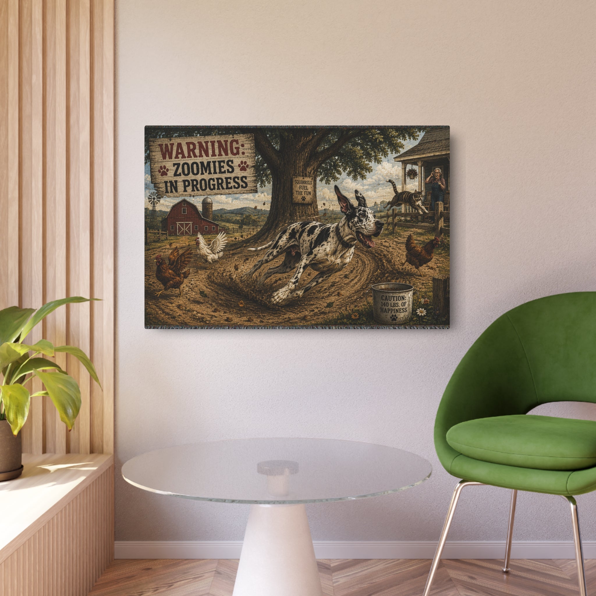 Metal Art Sign - "Warning: Zoomies in Progress" Farm Great Dane  Metal Wall Art
