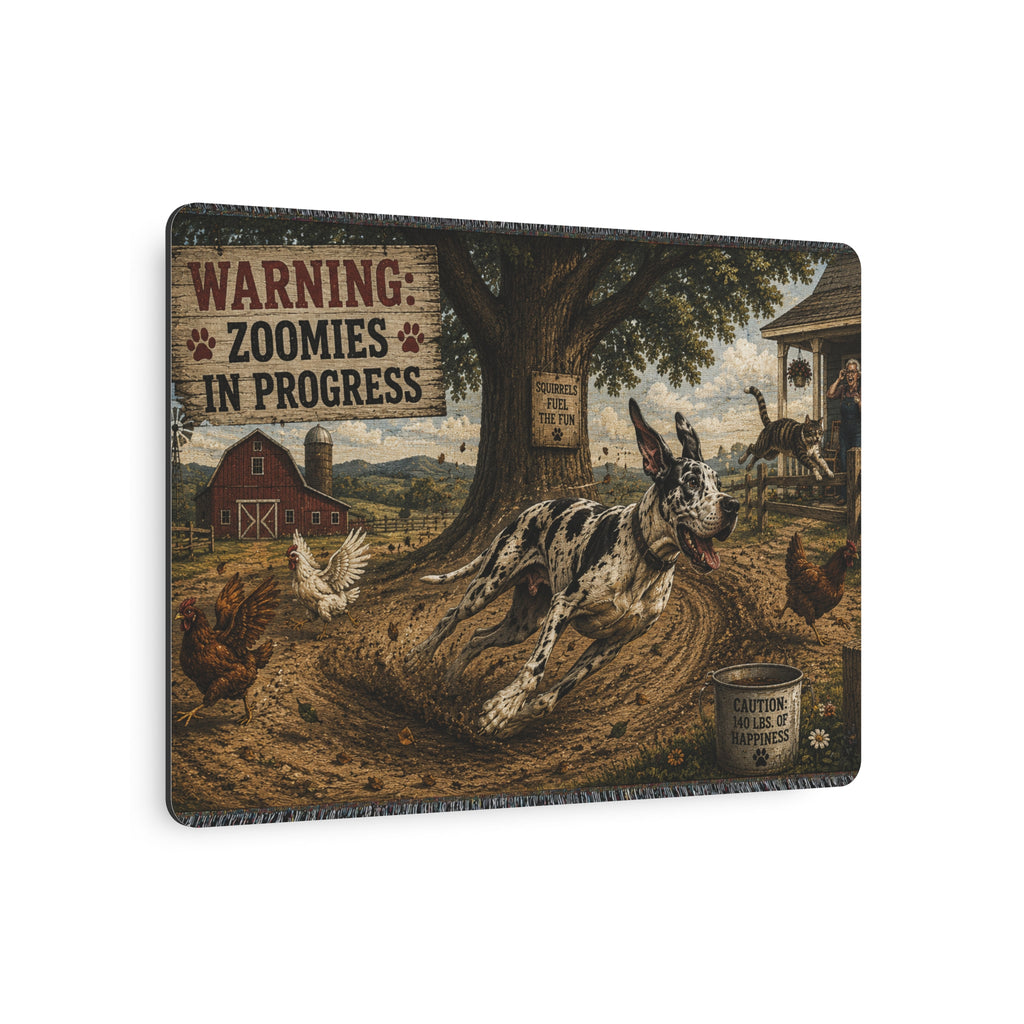 Metal Art Sign - "Warning: Zoomies in Progress" Farm Great Dane  Metal Wall Art