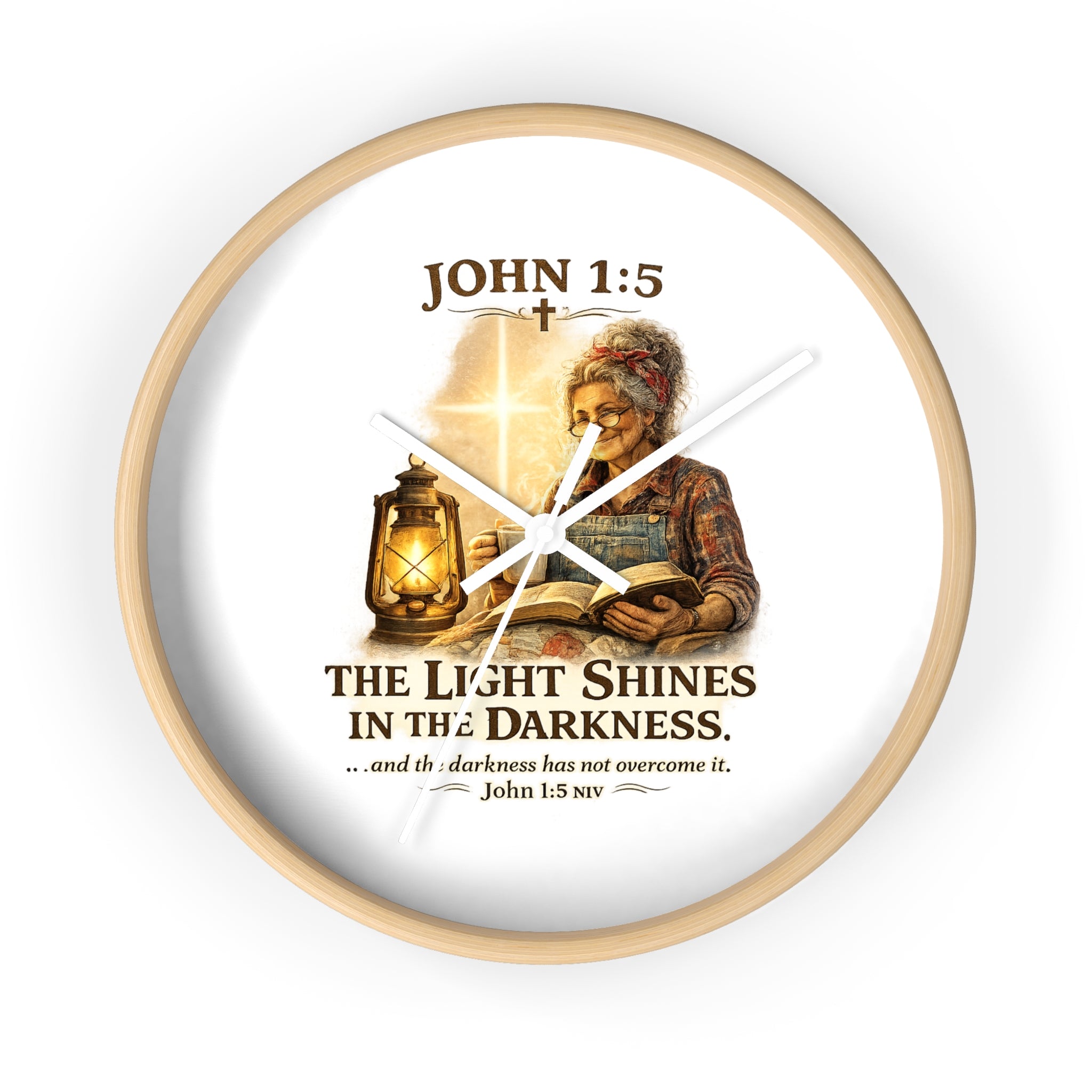 John 1:5 Wall Clock — "The Light Shines in the Darkness" Christian Decorative Clock