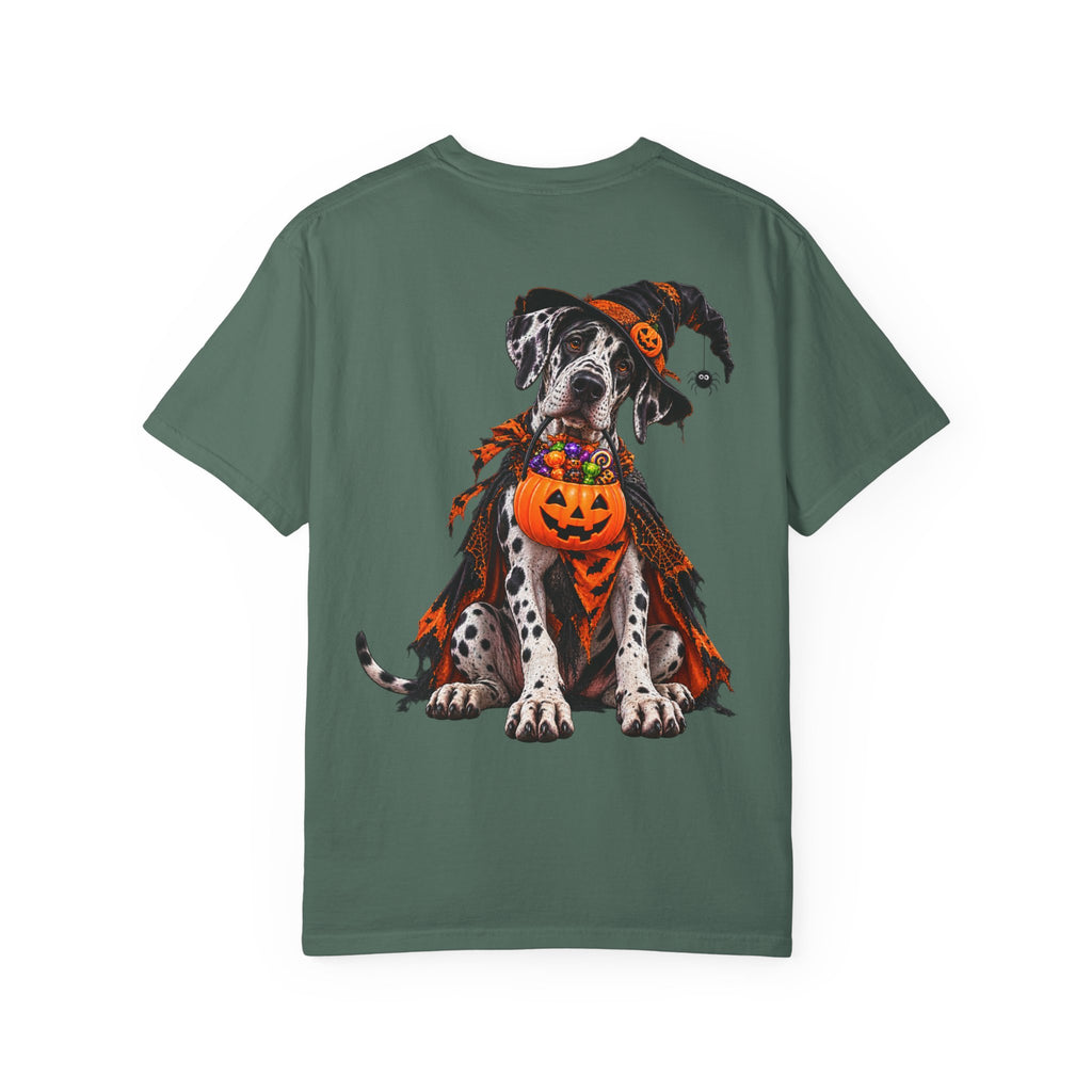 Halloween Great Dane T-Shirt — Cute Dog in Pumpkin Costume Graphic Tee