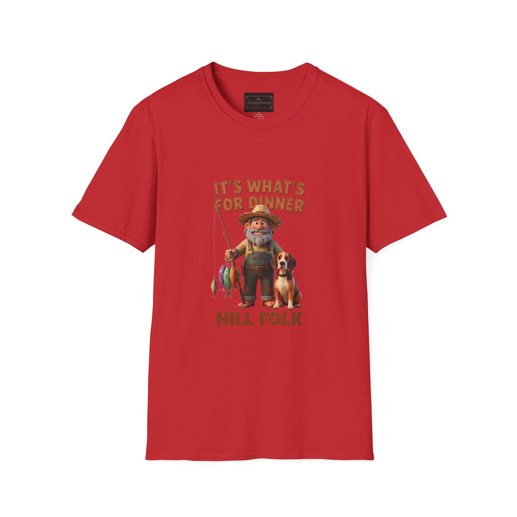 It's What's For Dinner Hill Folk T-Shirt — Rustic Fisherman & Dog Graphic Tee